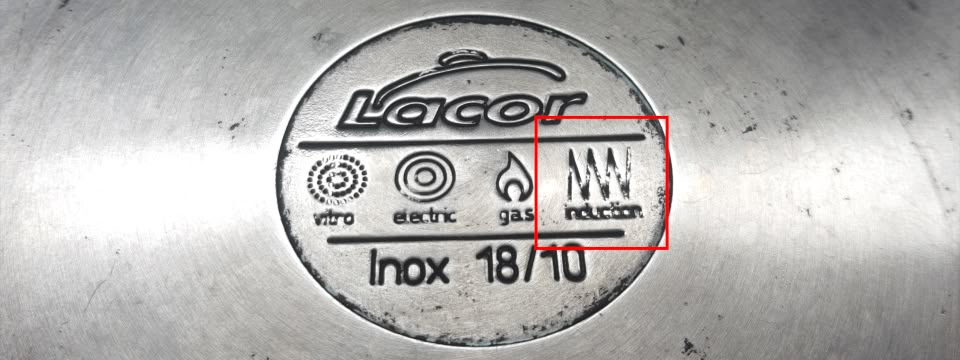 Engravings on the bottom of a pot: Lacor, vitro electric gas induction, Inox 18/10.